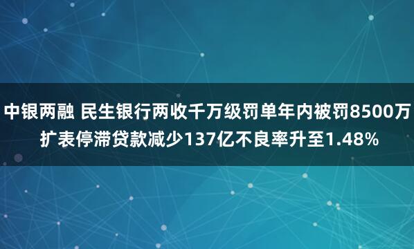 中银两融 民生银行两收千万级罚单年内被罚8500万 扩表停滞贷款减少137亿不良率升至1.48%